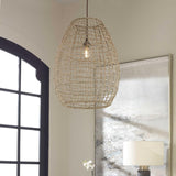  Cross Weave Seagrass Single Light Pendant // Aged Bronze 