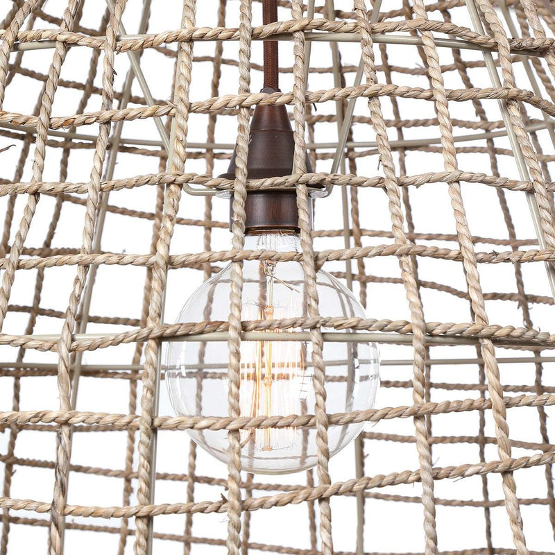  Cross Weave Seagrass Single Light Pendant // Aged Bronze 