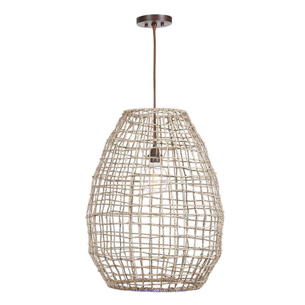  Cross Weave Seagrass Single Light Pendant // Aged Bronze 