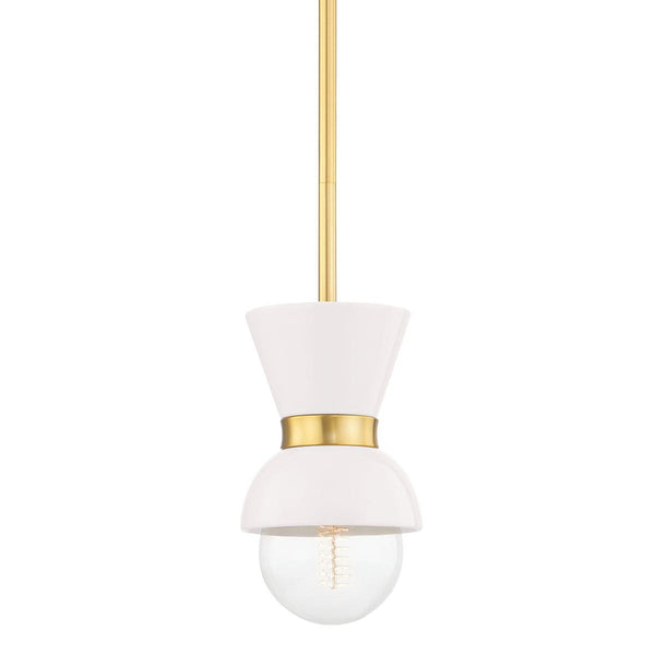 Lighting - Pendant Gillian 1 Light Pendant // Aged Brass & Ceramic Gloss Cream 