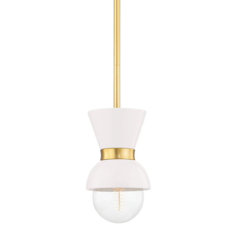 Lighting - Pendant Gillian 1 Light Pendant // Aged Brass & Ceramic Gloss Cream 