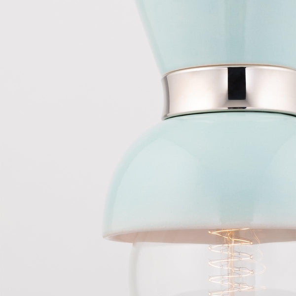 Lighting - Pendant Gillian 1 Light Pendant // Polished Nickel & Ceramic Gloss Robins Egg Blue 