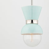 Lighting - Pendant Gillian 1 Light Pendant // Polished Nickel & Ceramic Gloss Robins Egg Blue 