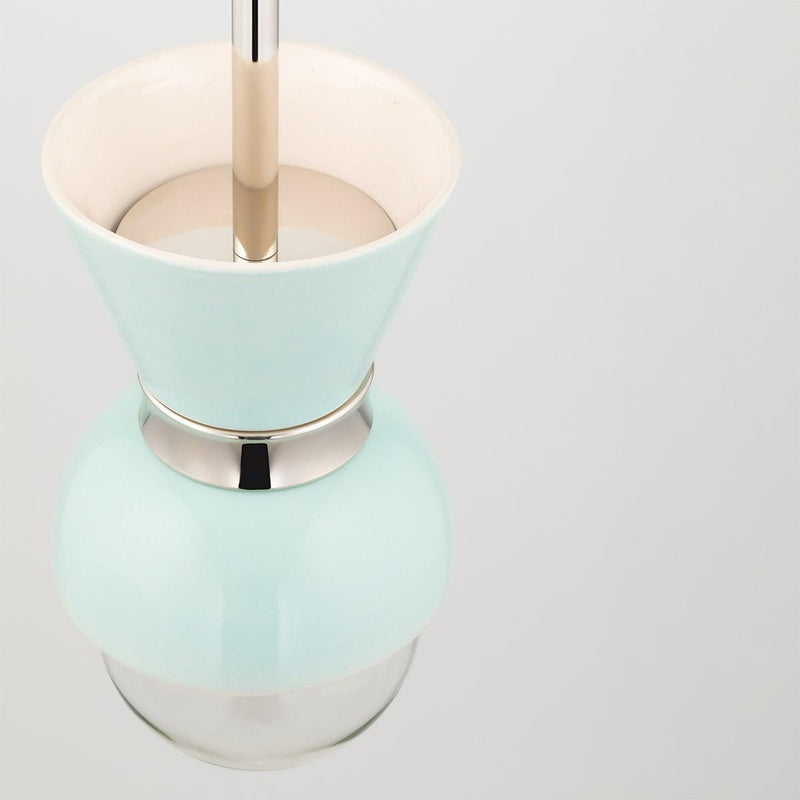 Lighting - Pendant Gillian 1 Light Pendant // Polished Nickel & Ceramic Gloss Robins Egg Blue 