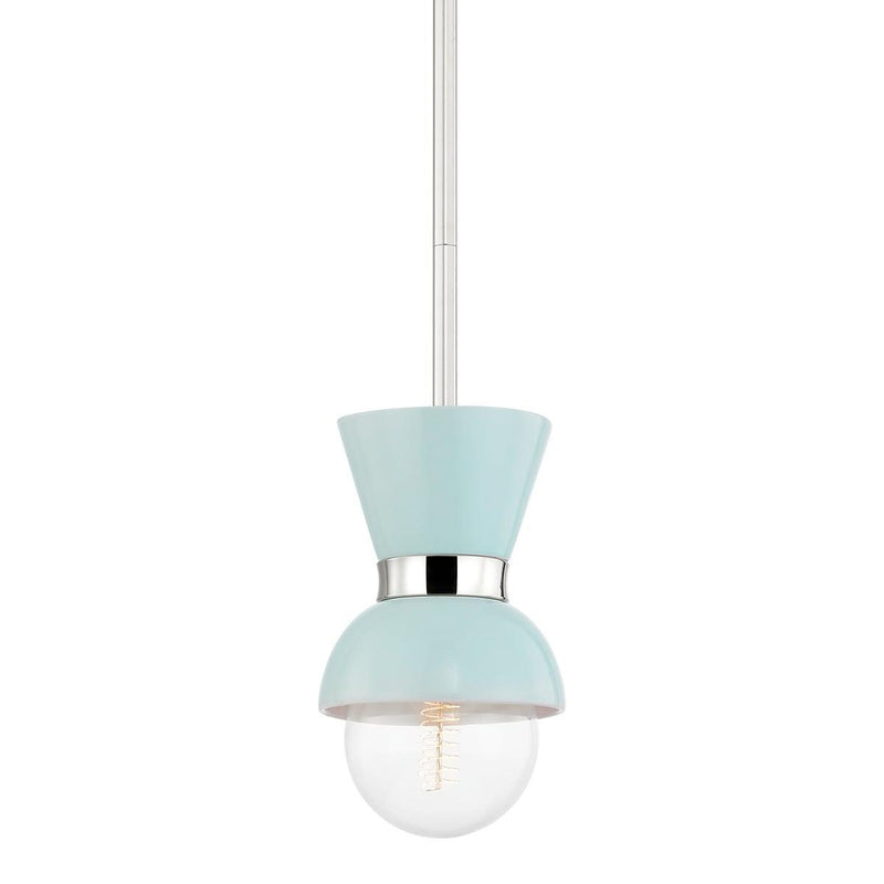 Lighting - Pendant Gillian 1 Light Pendant // Polished Nickel & Ceramic Gloss Robins Egg Blue 