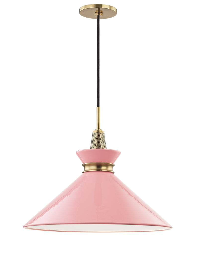 Lighting - Pendant Kiki 1 Light Large Pendant // Aged Brass & Pink 