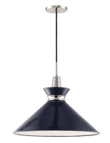 Lighting - Pendant Kiki 1 Light Large Pendant // Polished Nickel & Navy 