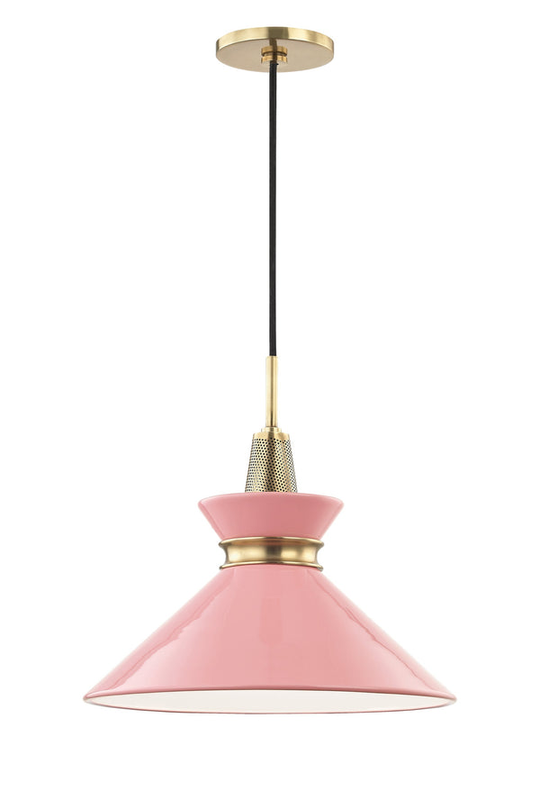 Lighting - Pendant Kiki 1 Light Small Pendant // Aged Brass & Pink 