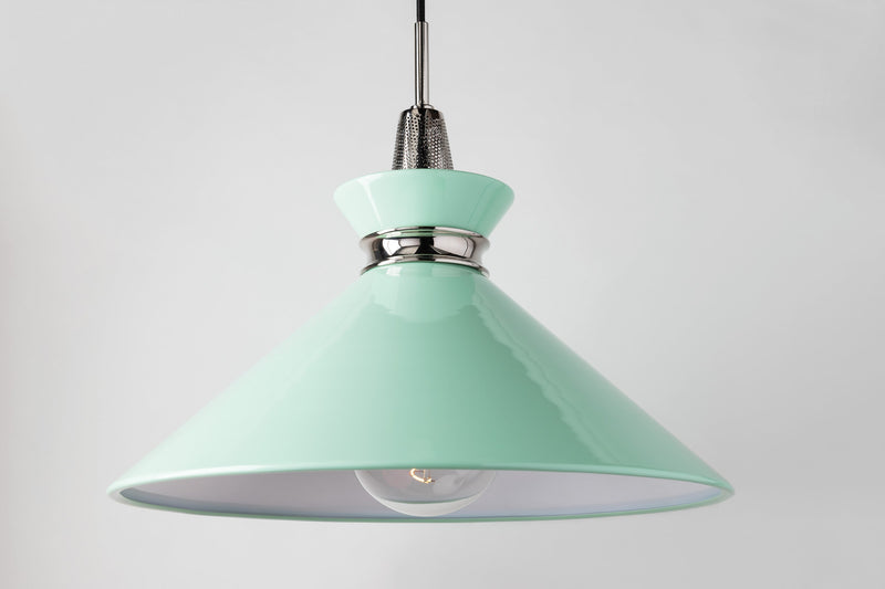 Lighting - Pendant Kiki 1 Light Small Pendant // Polished Nickel & Mint 