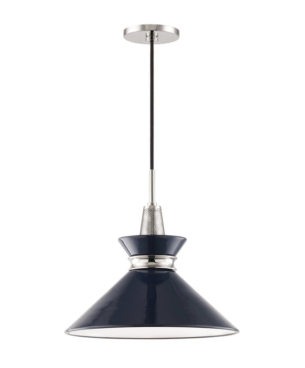 Lighting - Pendant Kiki 1 Light Small Pendant // Polished Nickel & Navy 