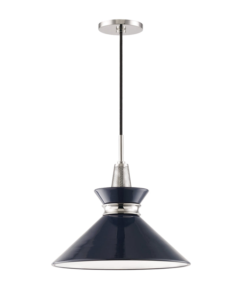 Lighting - Pendant Kiki 1 Light Small Pendant // Polished Nickel & Navy 