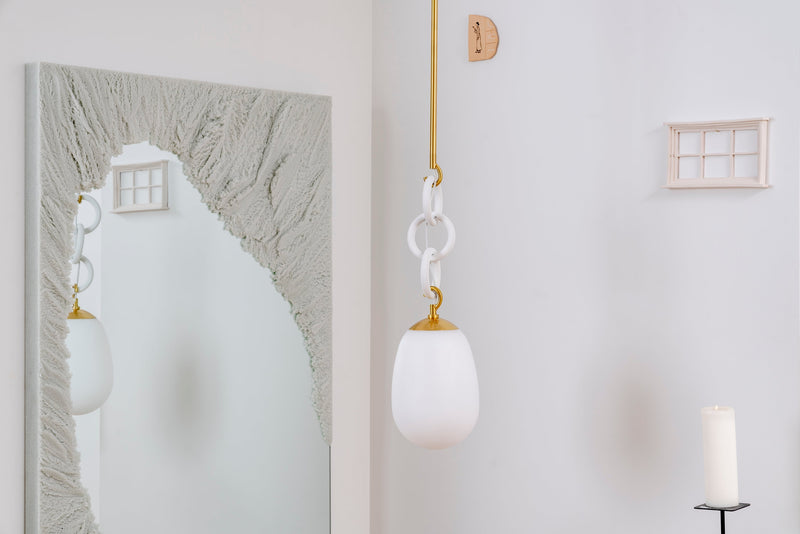 Lighting - Pendant Marina 1 Light Pendant // Aged Brass & Textured White Combo 