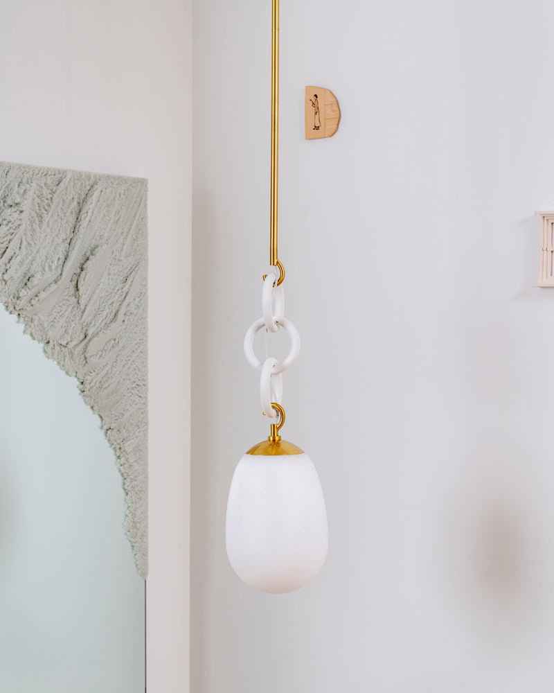 Lighting - Pendant Marina 1 Light Pendant // Aged Brass & Textured White Combo 