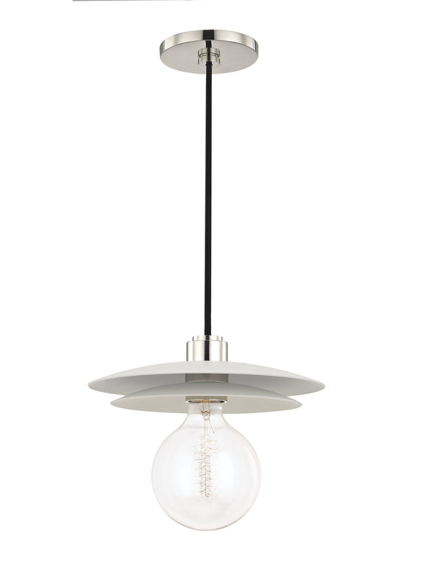 Lighting - Pendant Milla 1 Light Large Pendant // Polished Nickel & White 