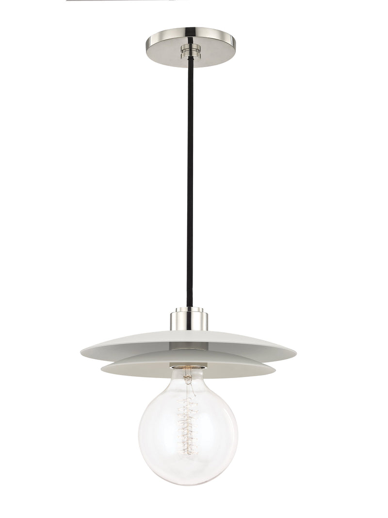 Lighting - Pendant Milla 1 Light Large Pendant // Polished Nickel & White 