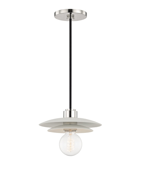 Lighting - Pendant Milla 1 Light Small Pendant // Polished Nickel & White 