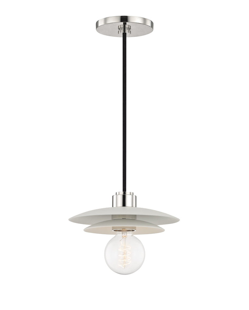 Lighting - Pendant Milla 1 Light Small Pendant // Polished Nickel & White 