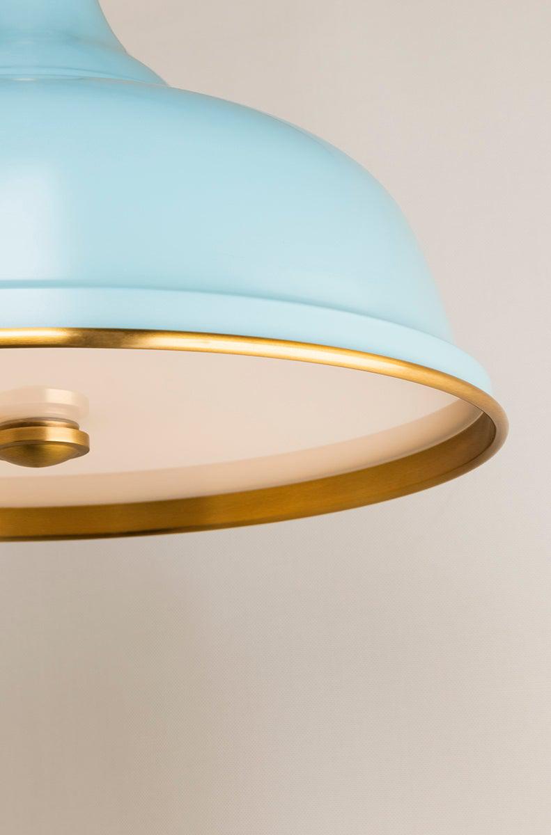 Lighting - Pendant Painted No.1 3 Light Pendant // Aged Brass & Blue Bird 