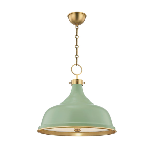 Lighting - Pendant Painted No.1 3 Light Pendant // Aged Brass & Leaf Green Combo 