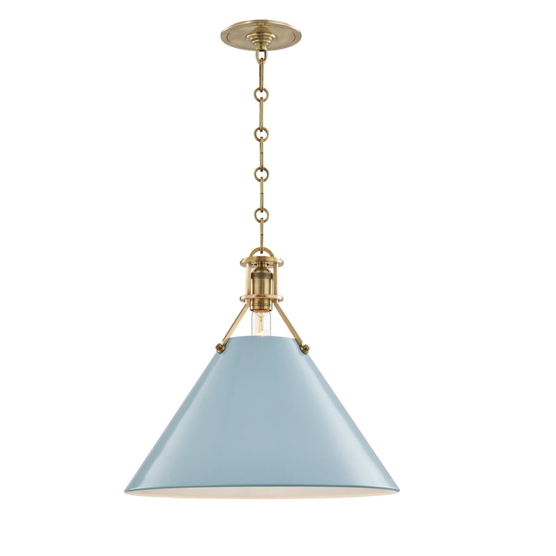 Lighting - Pendant Painted No.2 1 Light Large Pendant // Aged Brass & Blue Bird 