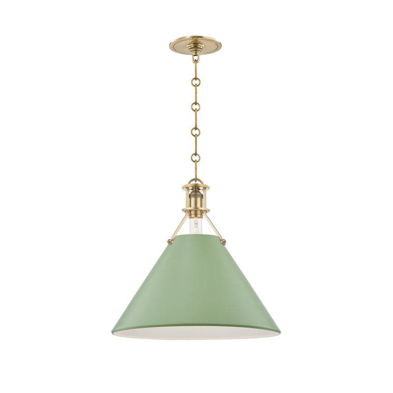 Lighting - Pendant Painted No.2 1 Light Large Pendant // Aged Brass & Leaf Green Combo 