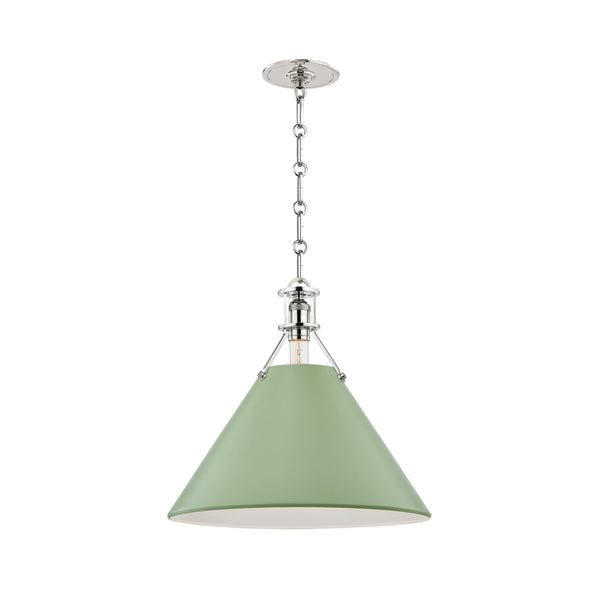 Lighting - Pendant Painted No.2 1 Light Large Pendant // Polished Nickel & Leaf Green 