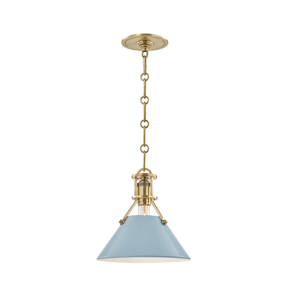 Lighting - Pendant Painted No.2 1 Light Small Pendant // Aged Brass & Blue Bird 