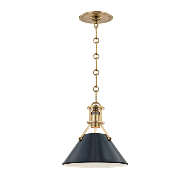 Lighting - Pendant Painted No.2 1 Light Small Pendant // Aged Brass & Darkest Blue 