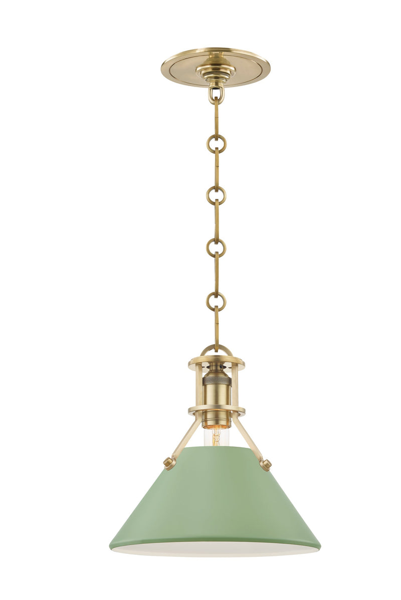 Lighting - Pendant Painted No.2 1 Light Small Pendant // Aged Brass & Leaf Green Combo 