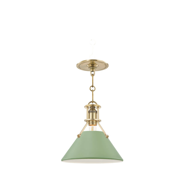 Lighting - Pendant Painted No.2 1 Light Small Pendant // Aged Brass & Leaf Green Combo 