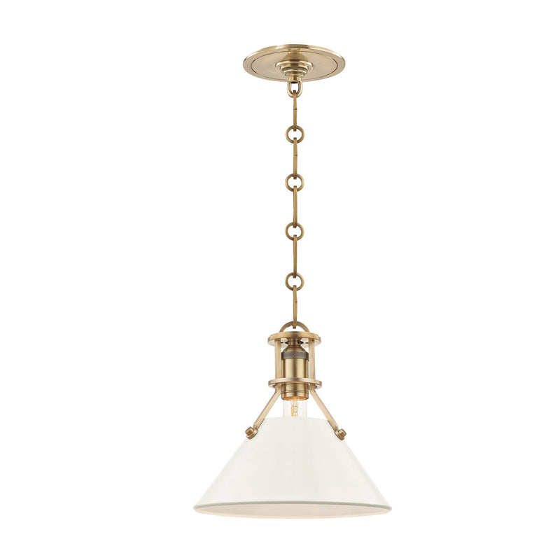 Lighting - Pendant Painted No.2 1 Light Small Pendant // Aged Brass & Off White 