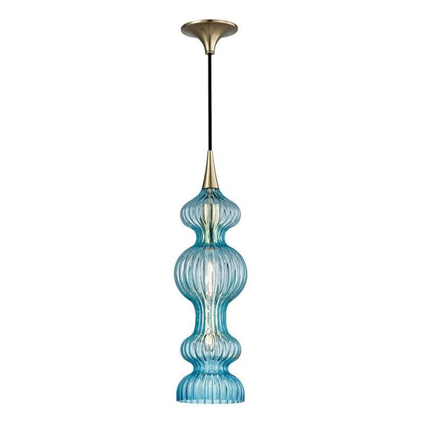 Lighting - Pendant Pomfret 1 Light Pendant With Blue Glass // Aged Brass 