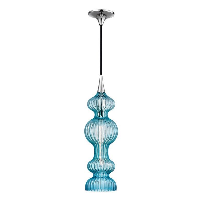 Lighting - Pendant Pomfret 1 Light Pendant With Blue Glass // Polished Nickel 