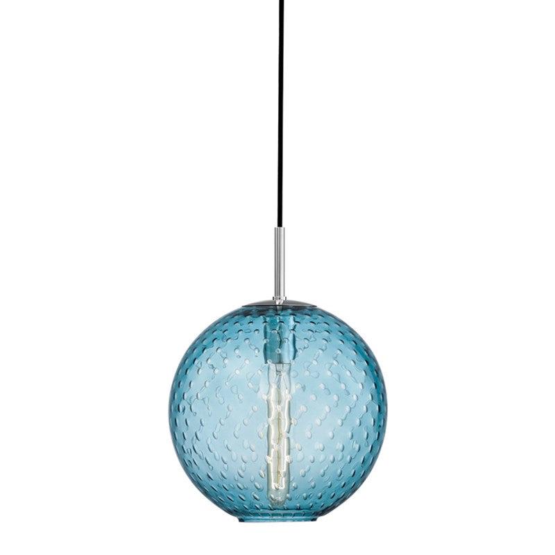 Lighting - Pendant Rousseau 1 Light Pendant Blue Glass // Polished Chrome // Medium 