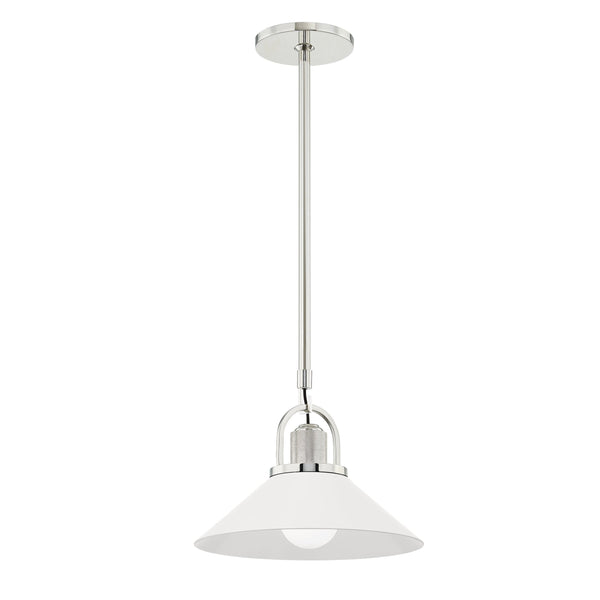 Lighting - Pendant Syosset 1 Light Small Pendant // Polished Nickel & White 