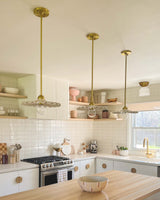 Lighting - Pendant Tinsley 1 Light Pendant // Aged Brass & Ceramic Gloss Cream 