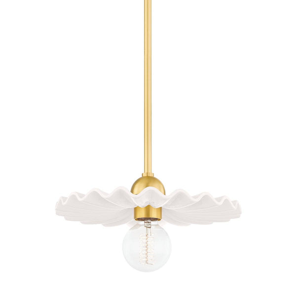 Lighting - Pendant Tinsley 1 Light Pendant // Aged Brass & Ceramic Gloss Cream 