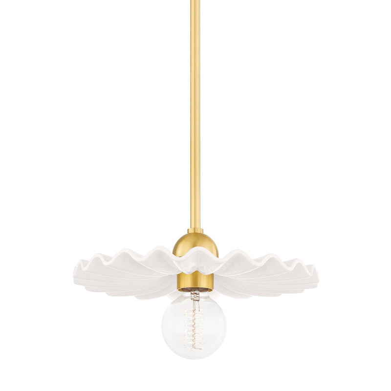 Lighting - Pendant Tinsley 1 Light Pendant // Aged Brass & Ceramic Gloss Cream 