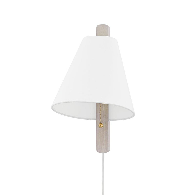 Lighting - Plug-in Sconce Ellen 1 Light Plug in Sconce // Aged Brass & Wood Whitewash Ash 