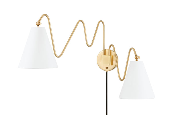 Lighting - Plug-in Sconce Onda 2 Light Portable Wall Sconce // Aged Brass 