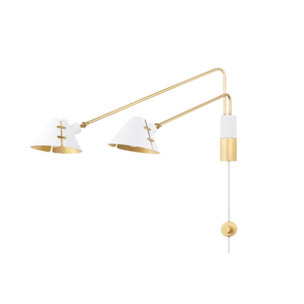 Lighting - Plug-in Sconce Split 2 Light Portable Wall Sconce // Aged Brass & Soft White 