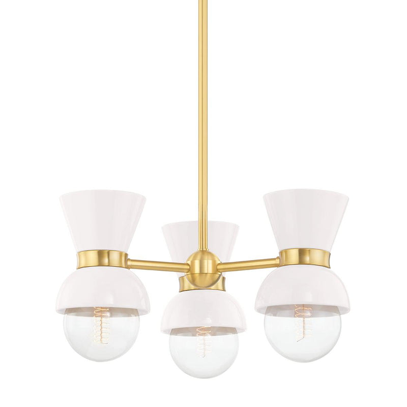 Lighting - Semi Flush Gillian 3 Light Semi Flush // Aged Brass & Ceramic Gloss Cream 