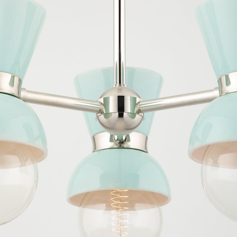 Lighting - Semi Flush Gillian 3 Light Semi Flush Mount // Polished Nickel & Ceramic Gloss Robins Egg Blue 