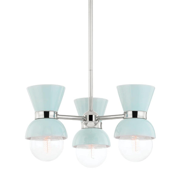 Lighting - Semi Flush Gillian 3 Light Semi Flush Mount // Polished Nickel & Ceramic Gloss Robins Egg Blue 