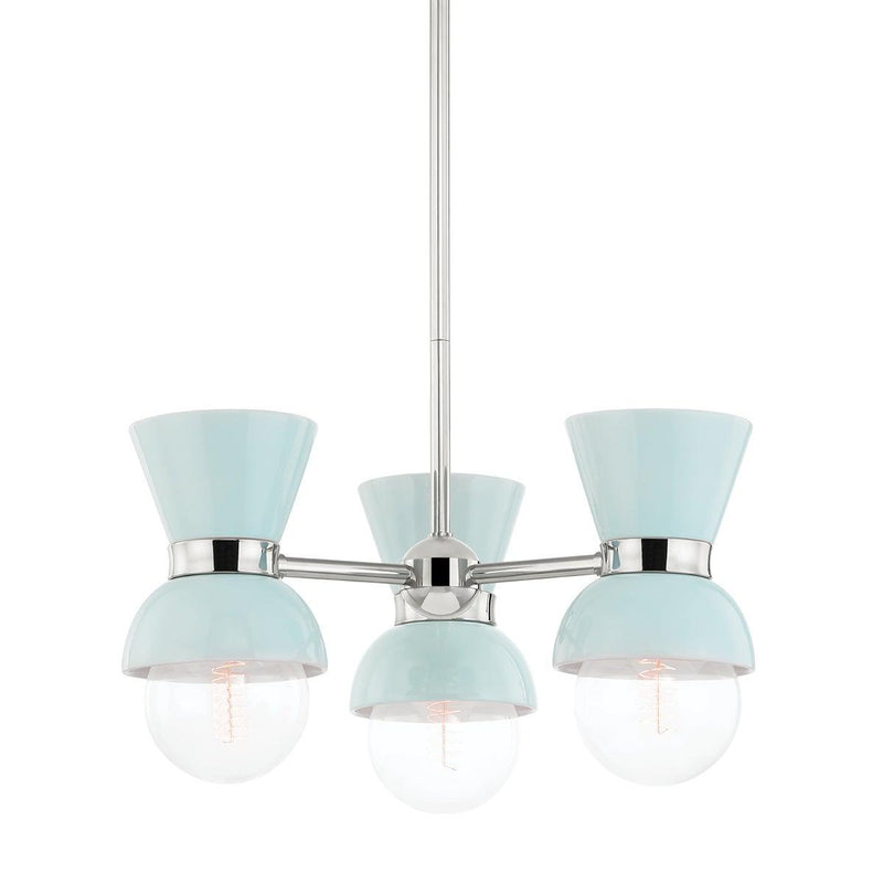 Lighting - Semi Flush Gillian 3 Light Semi Flush Mount // Polished Nickel & Ceramic Gloss Robins Egg Blue 