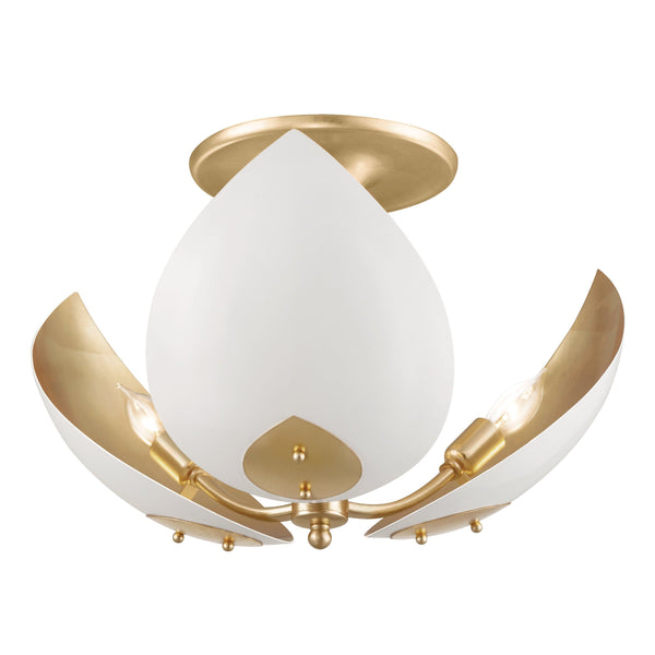 Lighting - Semi Flush Lotus 3 Light Semi Flush // Gold Leaf & White 