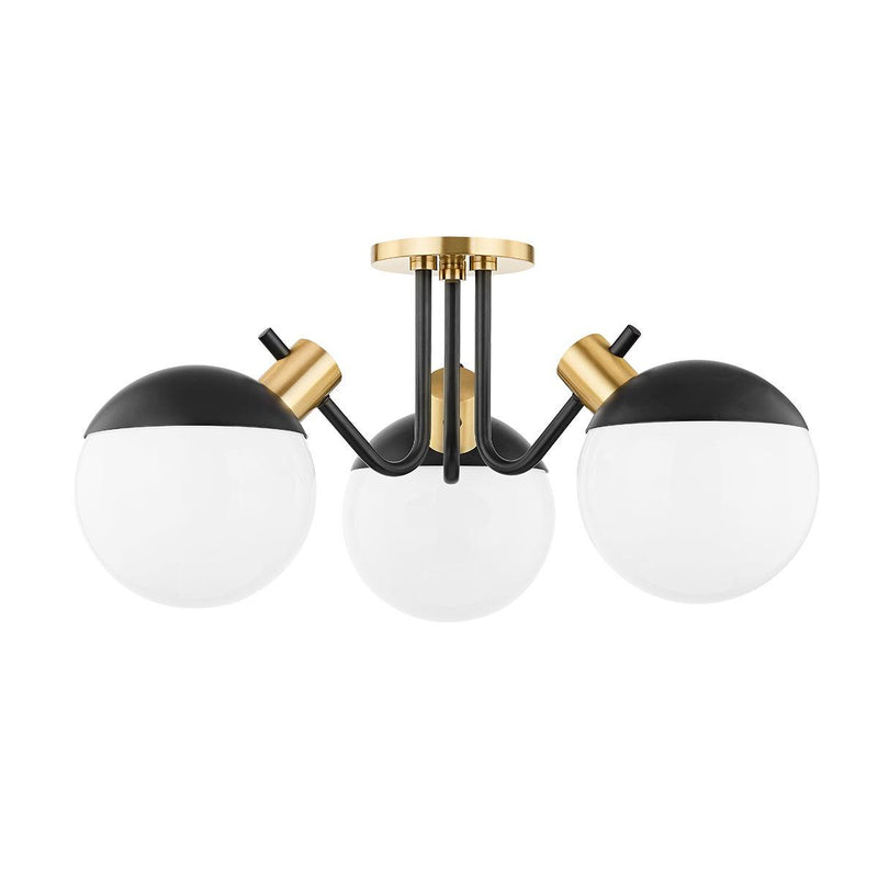 Lighting - Semi Flush Miranda 3 Light Semi Flush // Aged Brass & Soft Black 