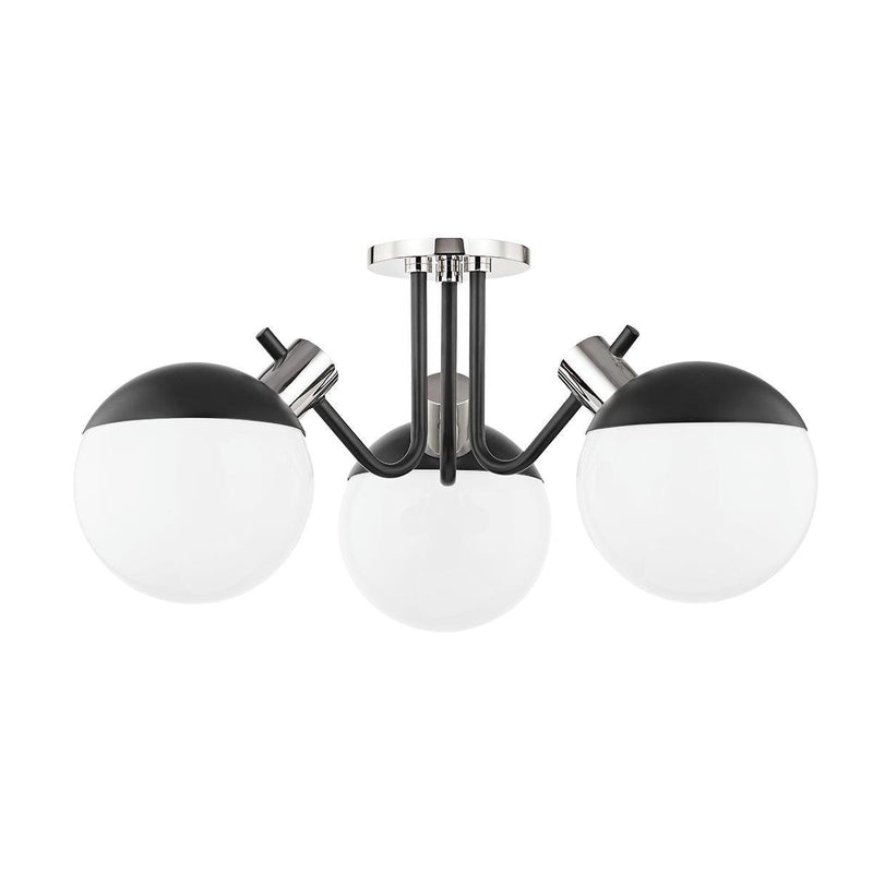 Lighting - Semi Flush Miranda 3 Light Semi Flush // Polished Nickel & Soft Black 