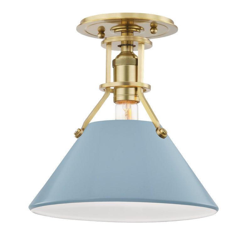 Lighting - Semi Flush Painted No.2 1 Light Semi Flush // Aged Brass & Blue Bird 