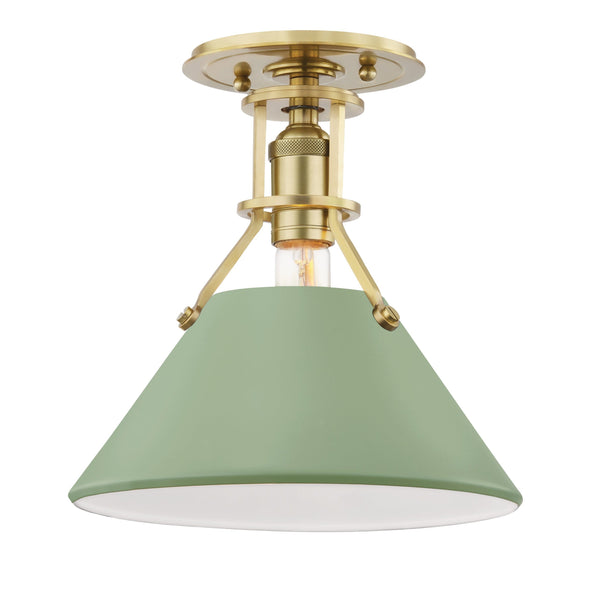 Lighting - Semi Flush Painted No.2 1 Light Semi Flush // Aged Brass & Leaf Green Combo 